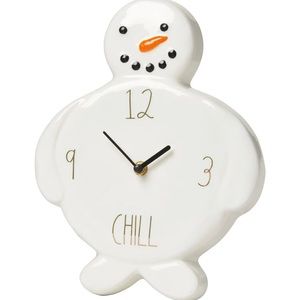 Rae Dunn Ceramic Chill Snowman Wall Clock Artisan Collection Magenta 11x9x2